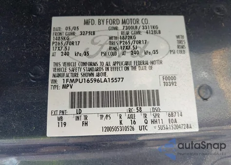 2006 Ford Expedition Xlt/Xlt Sport z USA, uszkodzony, nr VIN 1FMPU16596LA15577